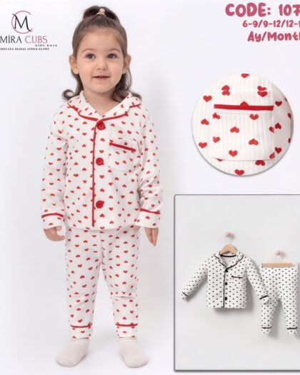 KIZ İKİLİ PİJAMA-GECELİK TAKIMI 6-9/9-12/12-18 AY (SERİ 3'LÜ) MC-1071